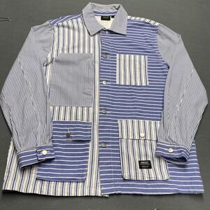 WeSC Jacket Mens XL Blue White Striped Chore Workwear Sail Away Nautical Cotton